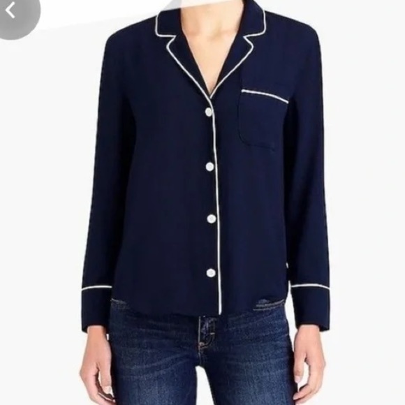 J. Crew Other - J.Crew Long Sleeve Preppy Navy Blue Cotton Gorpcore Button Down Pajama Top Small